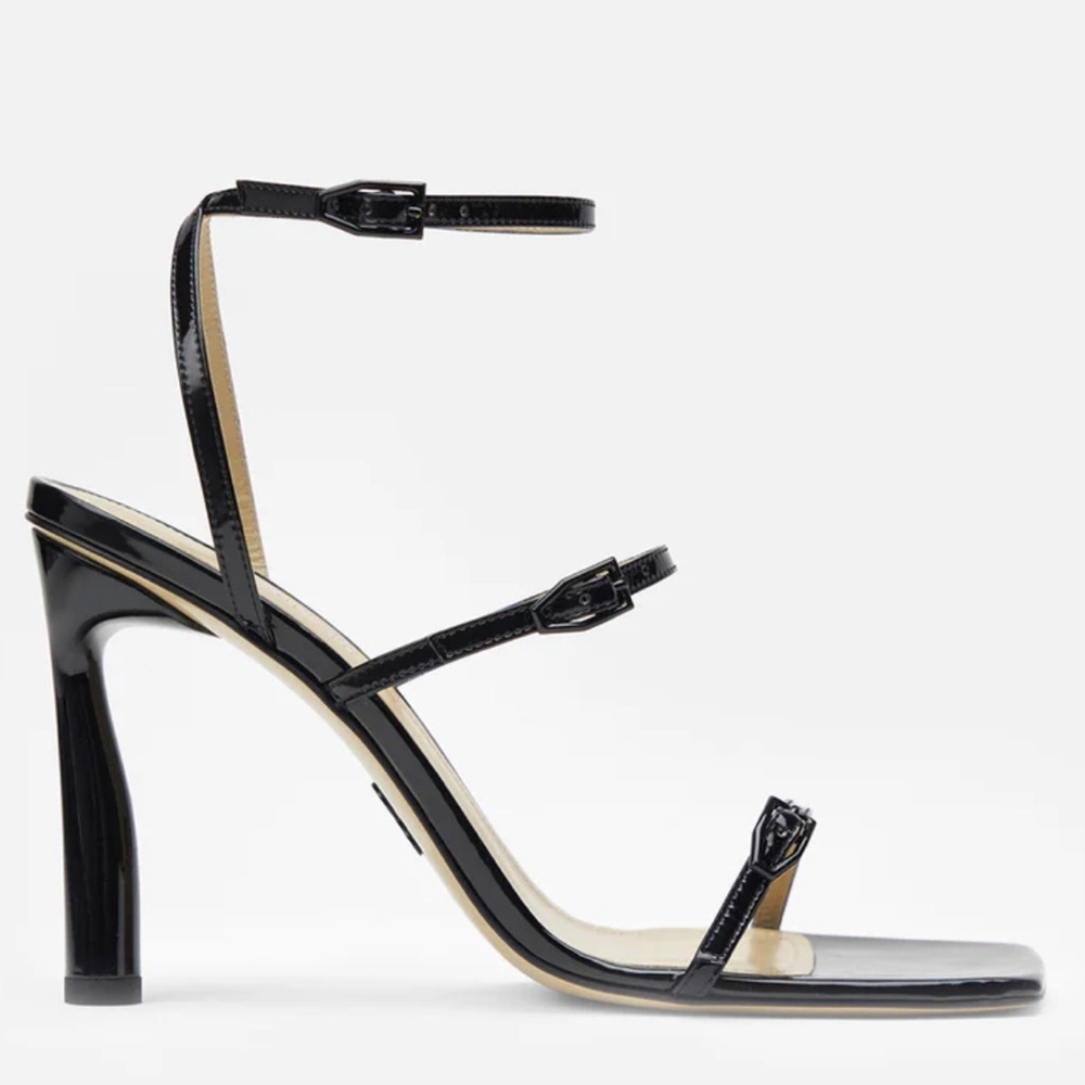 Paul Andrew Slinky Sandal Patent Leather Strappy Heel Sandals Black Size 38 / 8